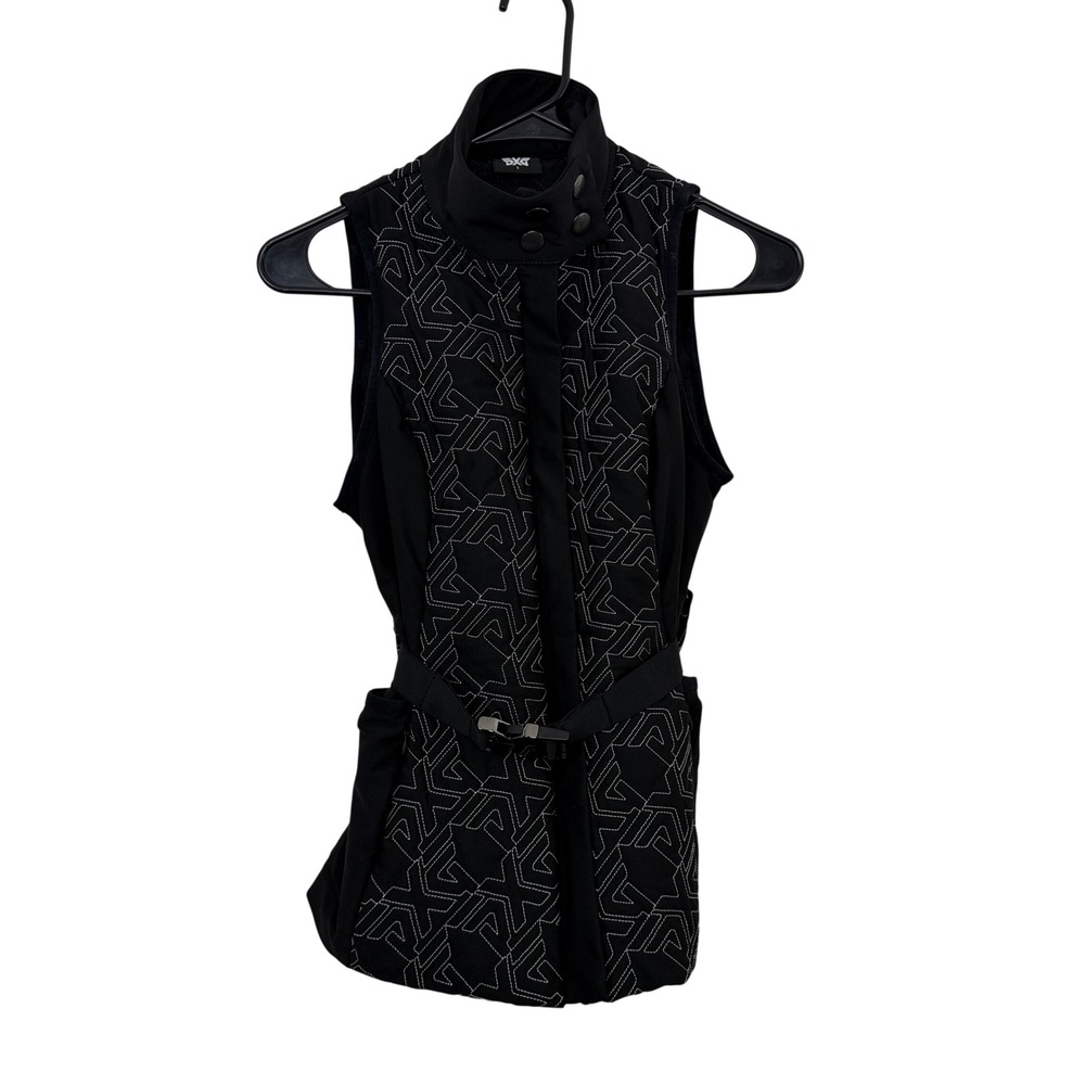 PXG Vest Womens Small Black Embroidered All Over Logo Parsons Xtreme Golf Belted